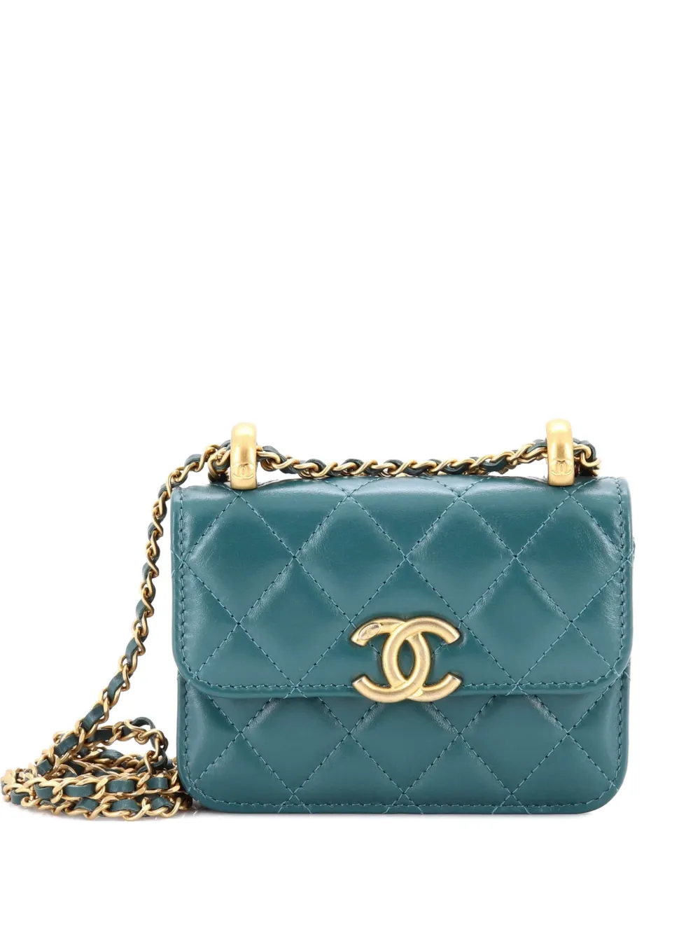 CHANEL Pre-Owned Clutch Perfect Fit in pelle di vitello trapuntata con battente e catena - Verde