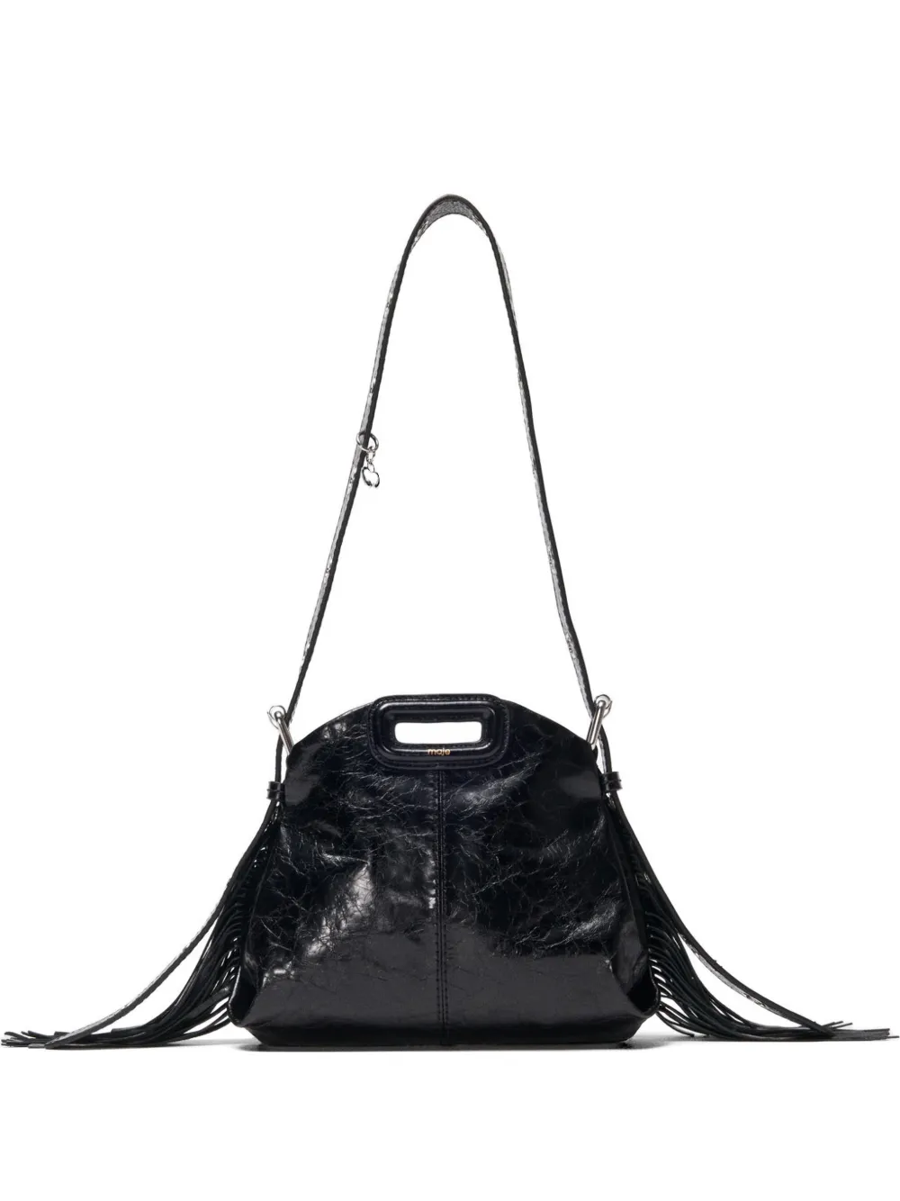 Maje mini Miss M fringed leather shoulder bag - Nero