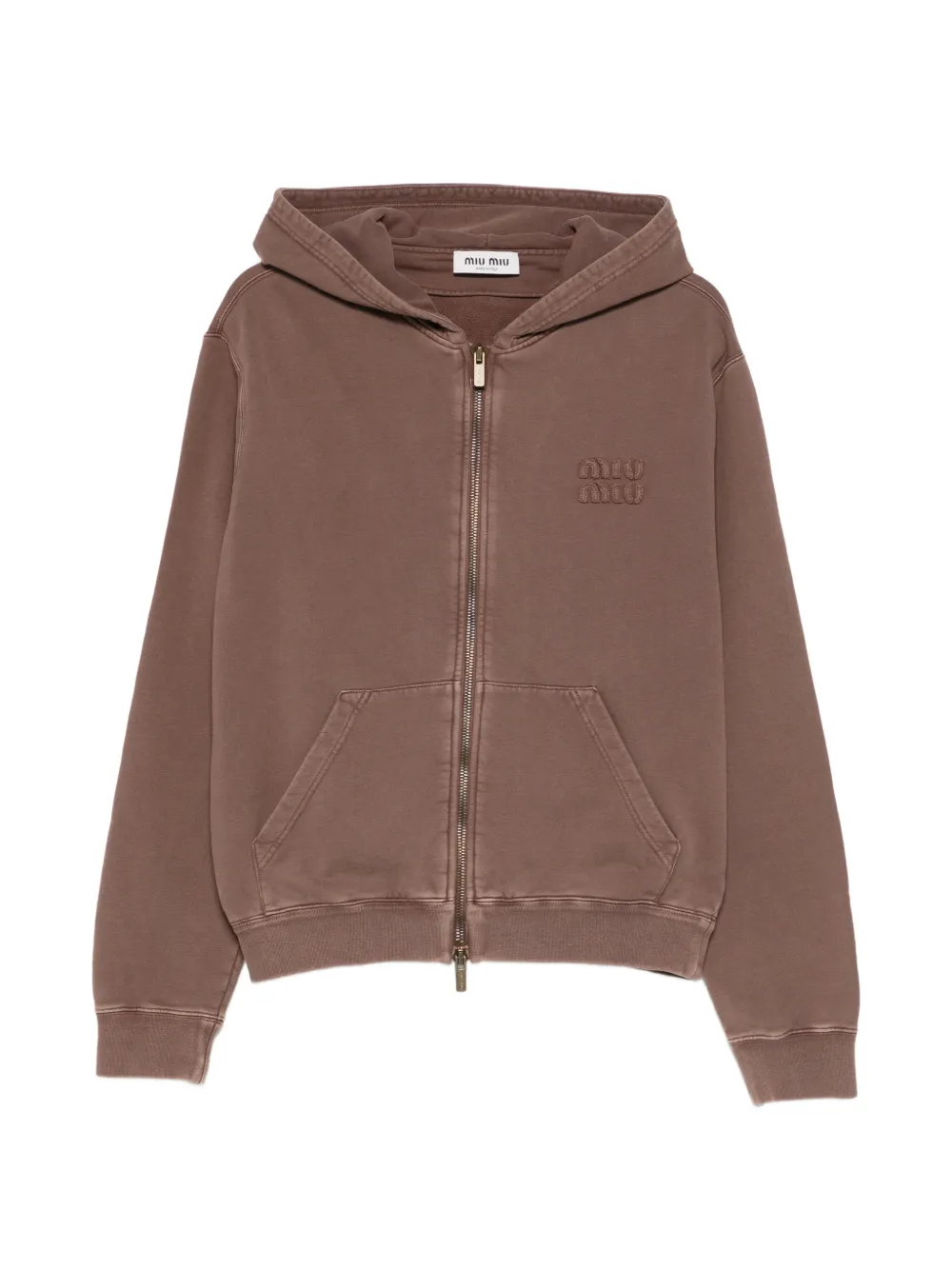 Miu Miu embroidered zip hoodie - Marrone