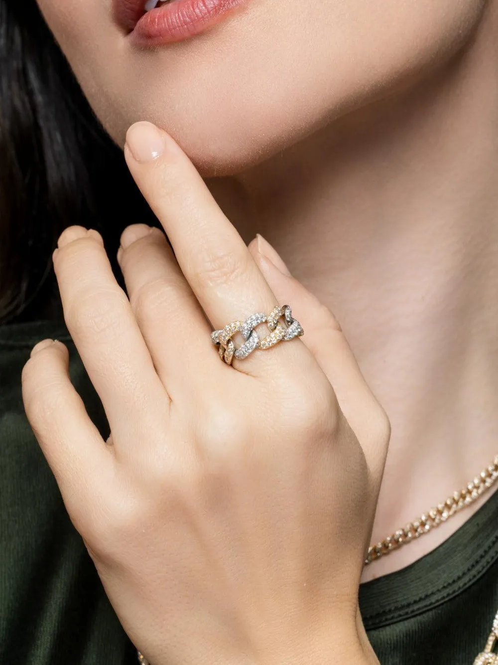 Diamond Two-Tone Link Ring