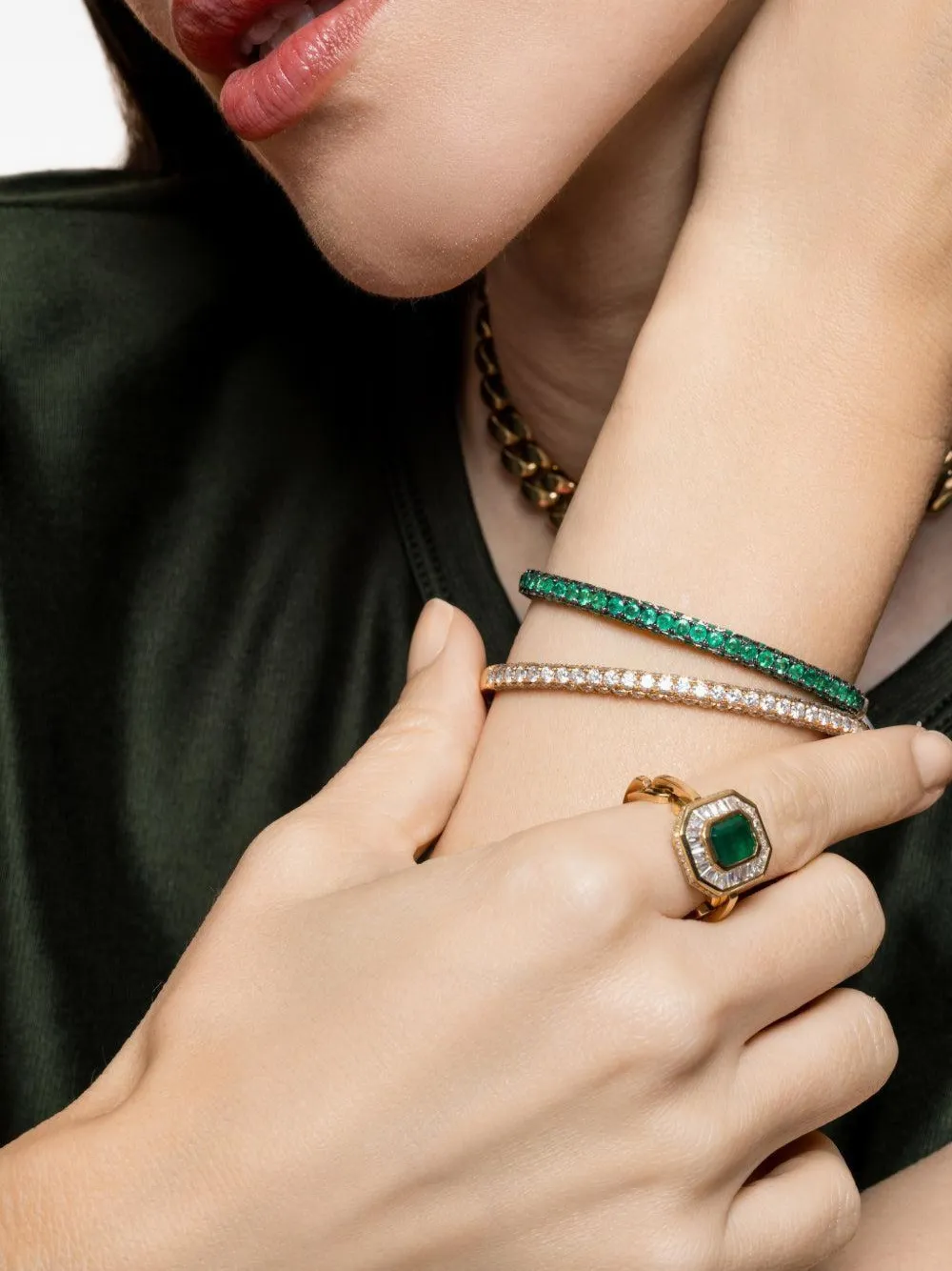  Shay Emerald Bangle - Gold 