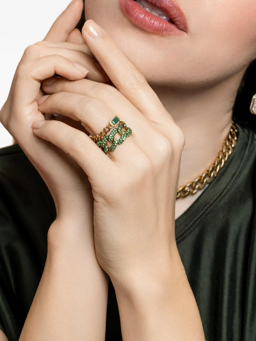 SHAY emerald rectangle link ring - Oro