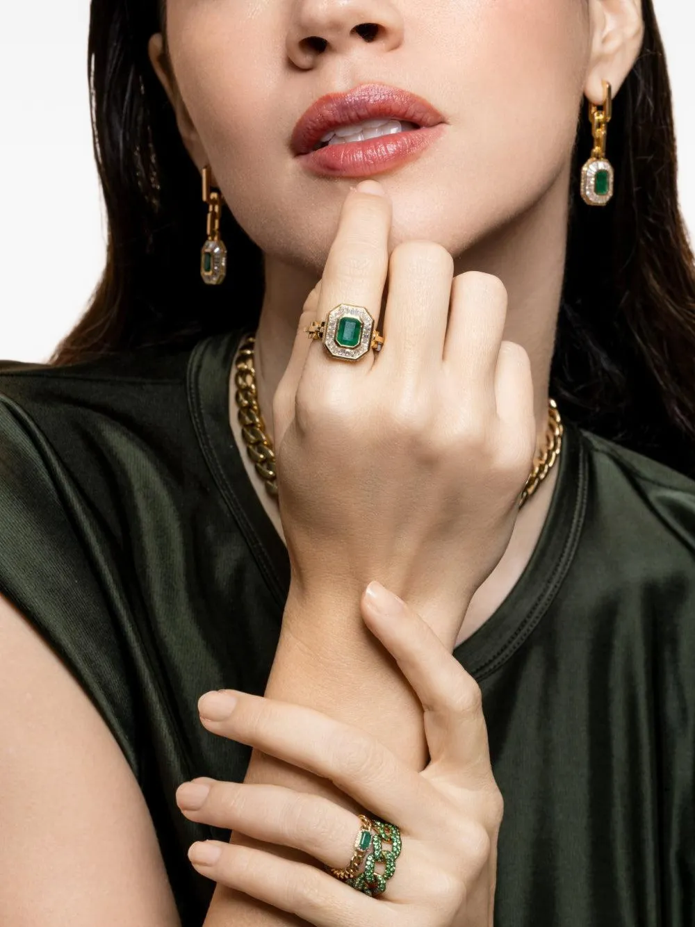 Emerald Rectangle Link Ring