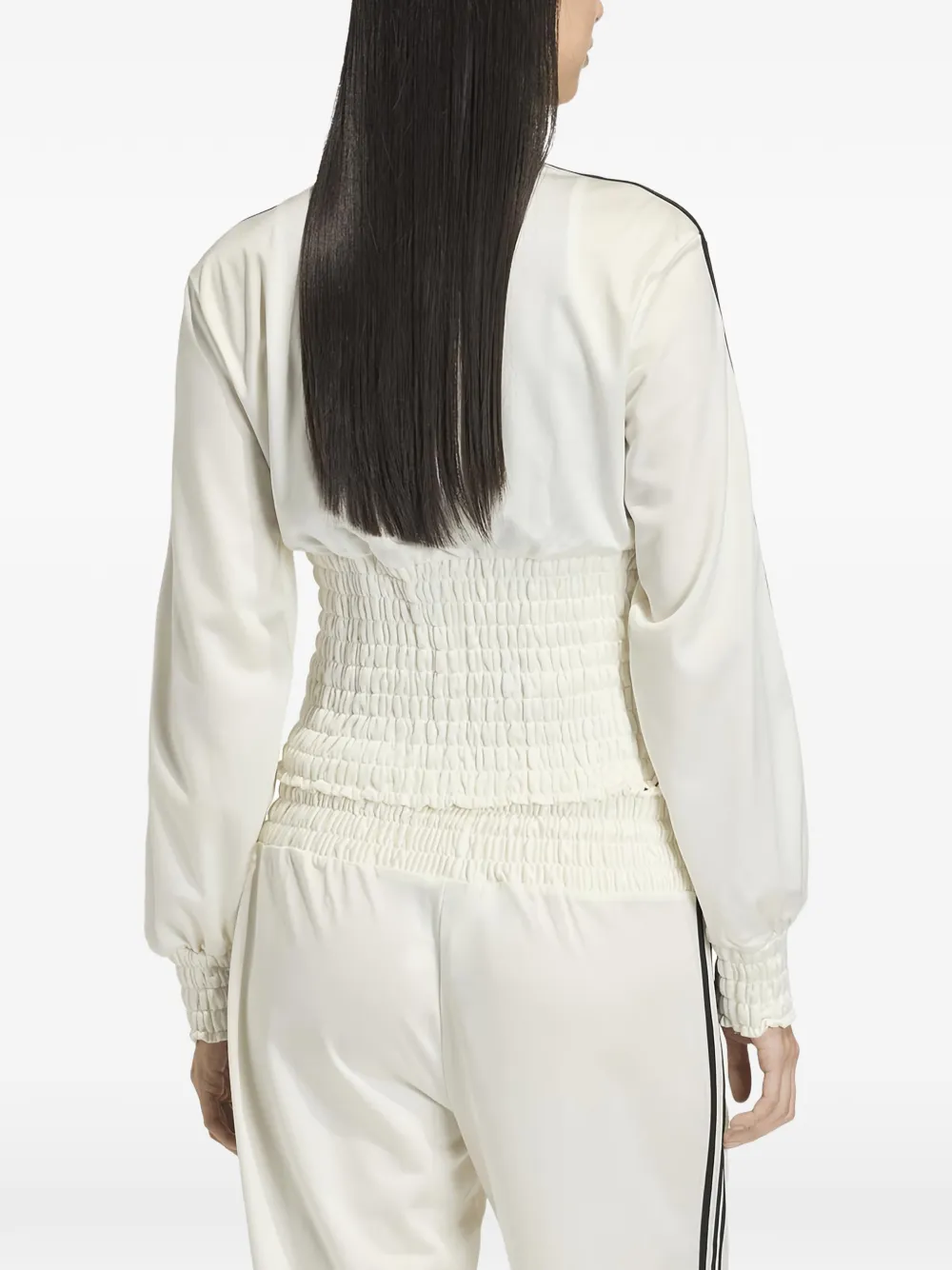  Adidas Firebird Stripe Shirred Top - Neutrals 