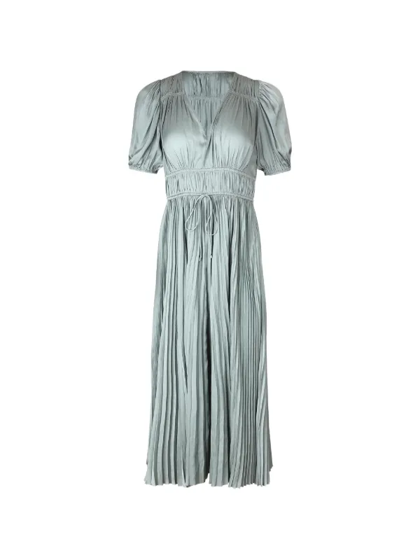 puff sleeve pleated midi dress Black/Nude Oasis Contrast Lace Puff Sleeve Pleated Midi Dress