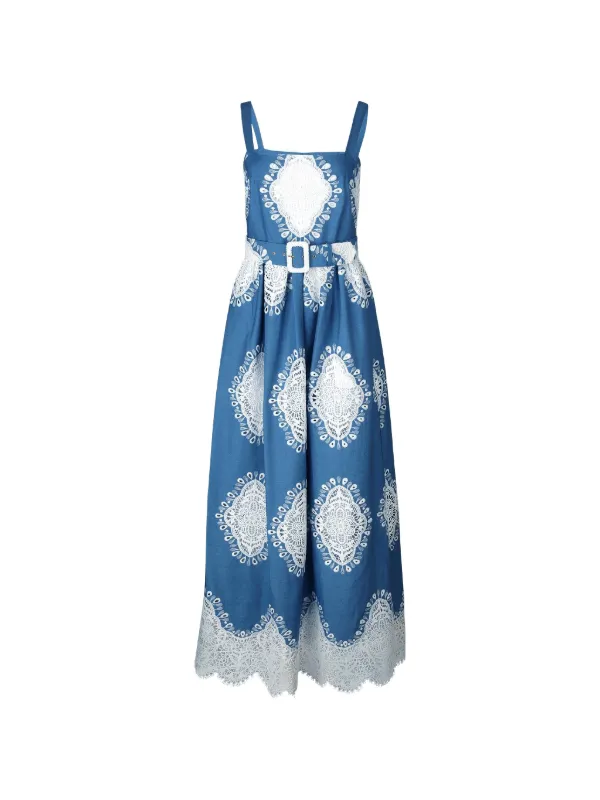 Borgo de Nor Nina Lace Belted Maxi Dress in Blue