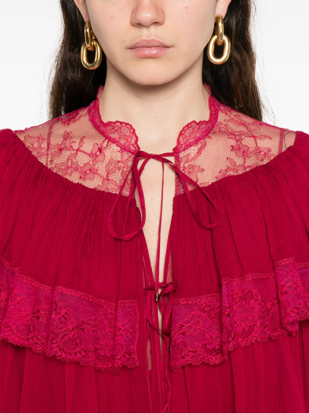 Chloé Maxi-jurk met vlak van kant Roze