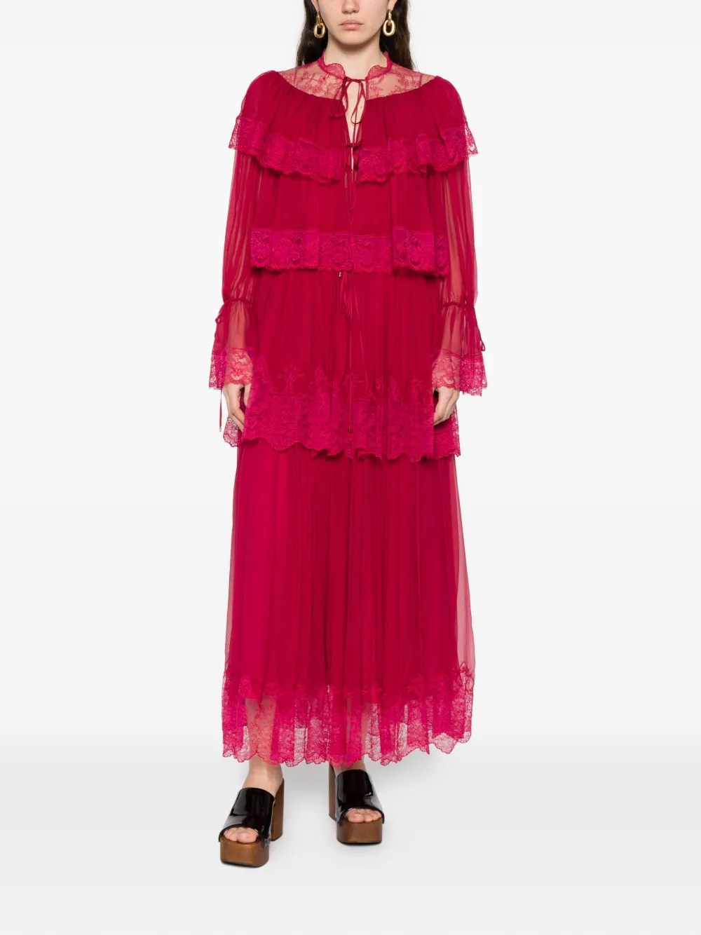 Chloé Maxi-jurk met vlak van kant Roze