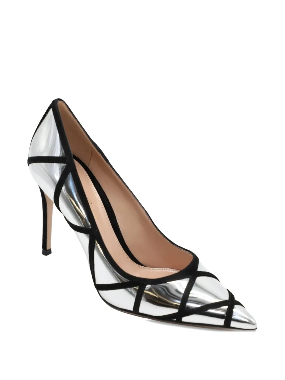 Gianvito Rossi Pumps met metallic hak en puntige neus Zilver