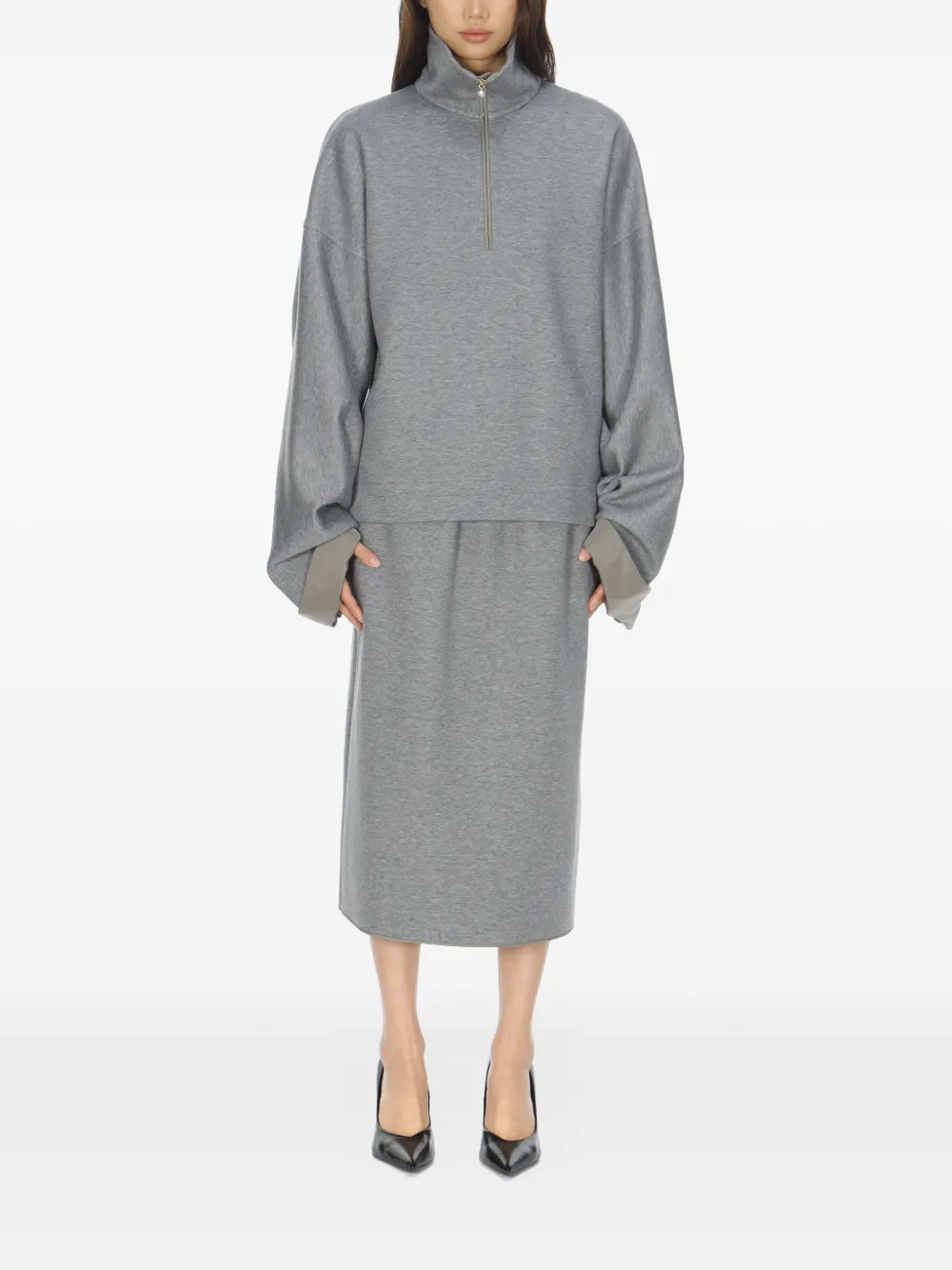  Carven High-neck Half-zip Sweatshirt - Grey 