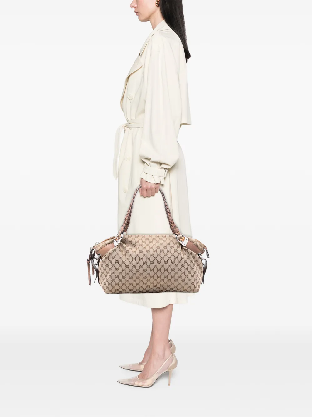  Gucci Pre-owned 2016-2025 Medium Gg Canvas Bamboo Bar Tote Bag - Brown 