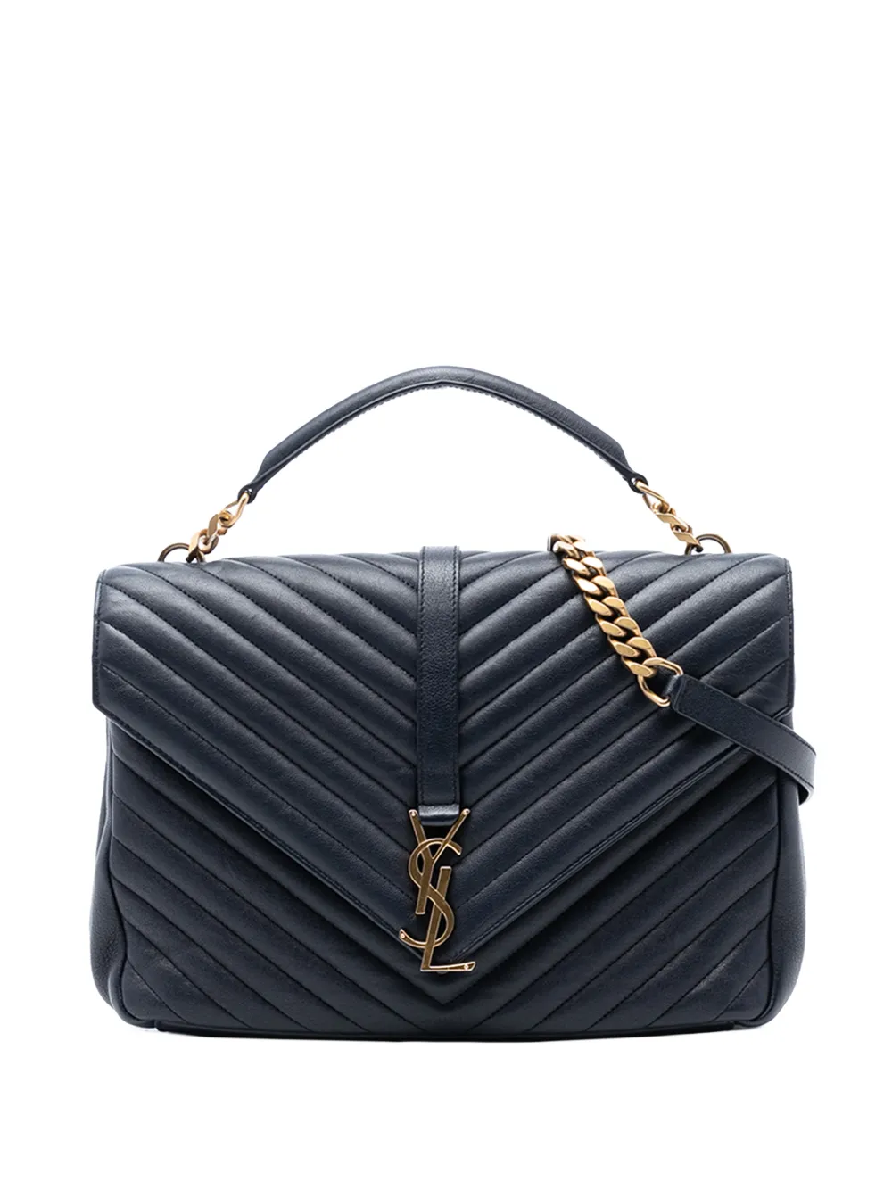 Saint Laurent Pre-Owned Borsa a tracolla College grande in pelle di pecora con motivo chevron e monogramma 2016 - Blu