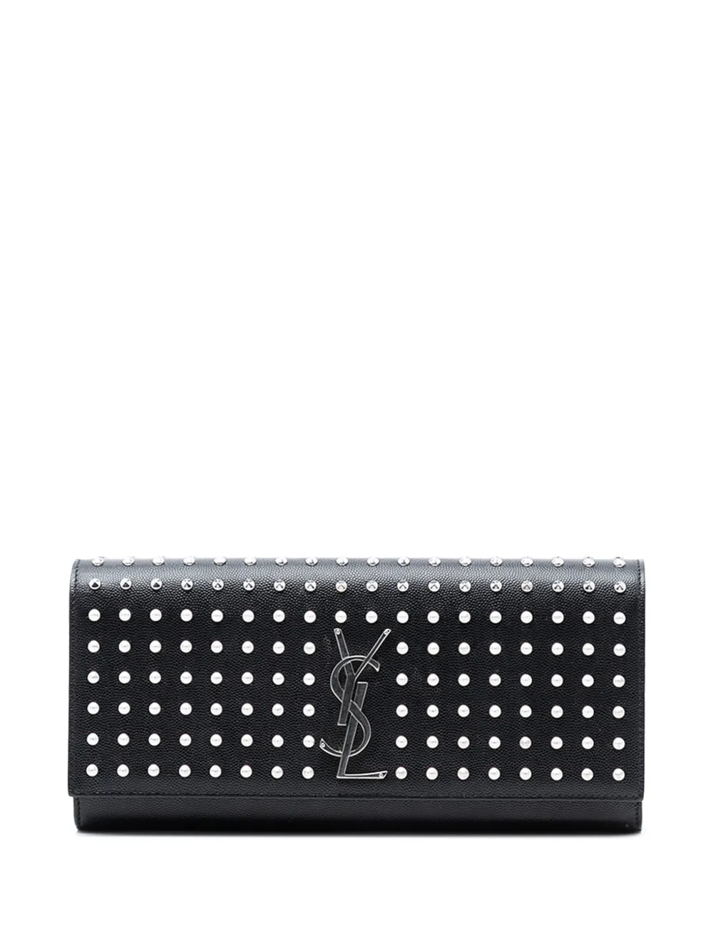 Saint Laurent Pre-Owned Clutch in Grain de Poudre con monogramma e borchie 2014 - Nero