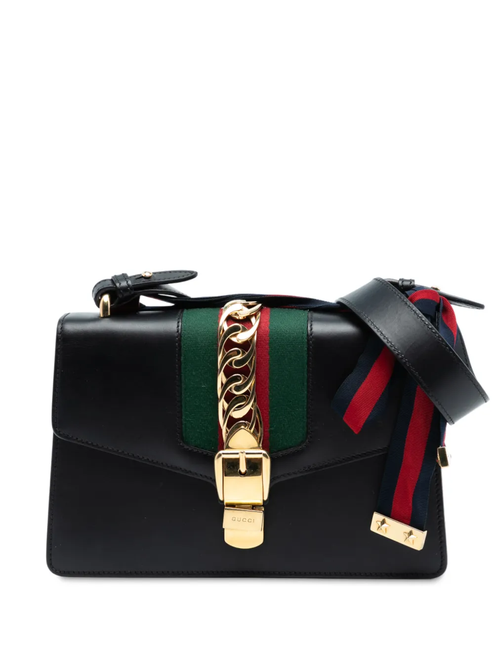 Gucci Pre-Owned Borsa a tracolla Sylvie piccola in pelle con decorazione Web 2016-2025 - Nero