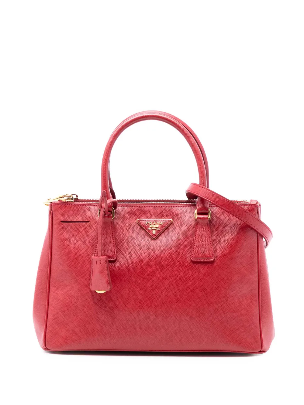 Prada Pre-Owned Borsa a tracolla Lux Galleria piccola in pelle Saffiano con doppia zip 2000-2025 - Rosso