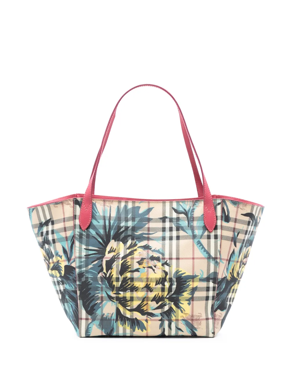 Burberry Pre-Owned Borsa tote piccola con motivo Haymarket Check floreale in tela cerata Canterbury 2000-2017 - Marrone