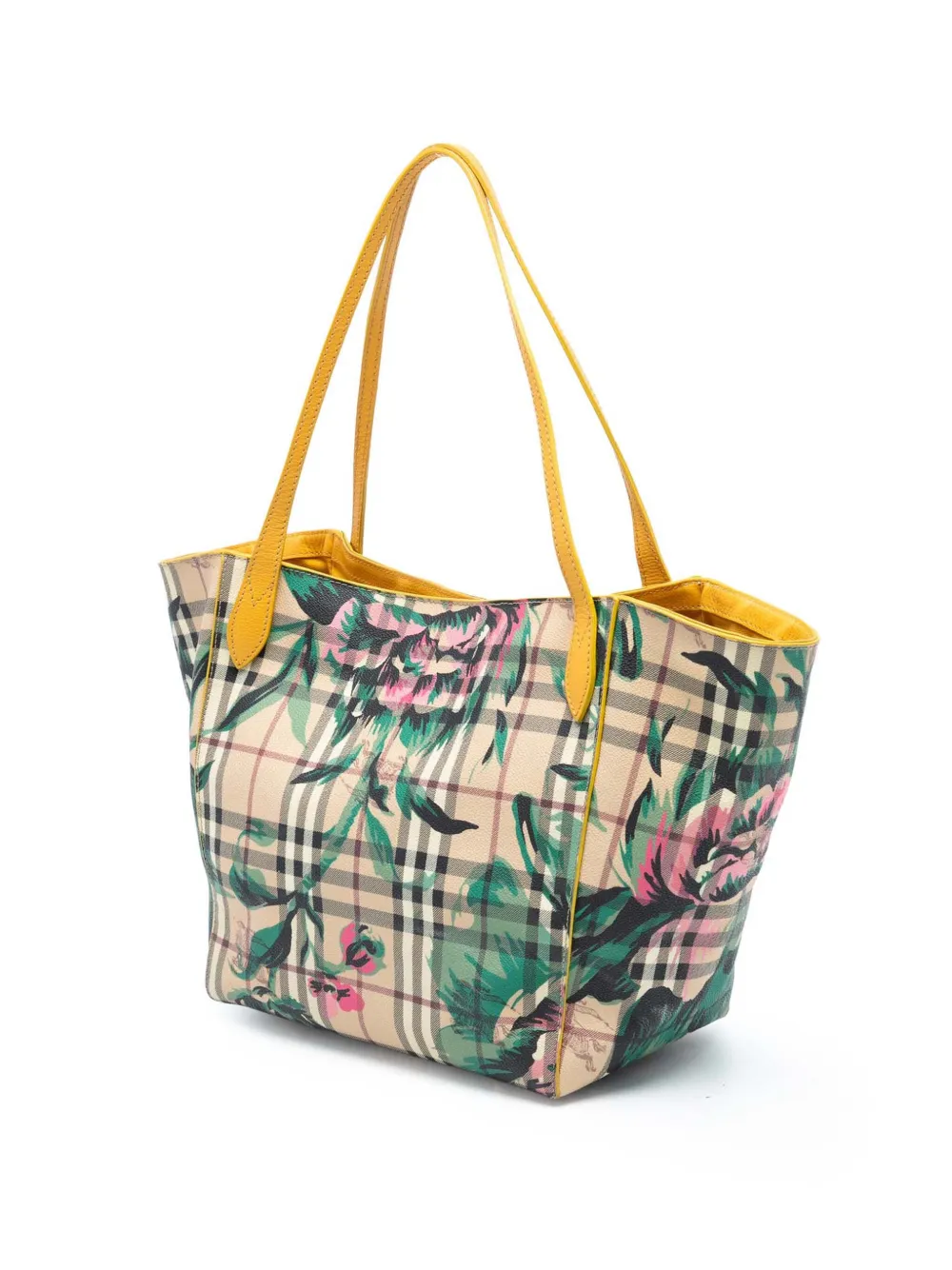  Burberry Pre-owned 2000-2017 Small Haymarket Check Floral Print Coated Canvas Canterbury Tote Bag - Brown 