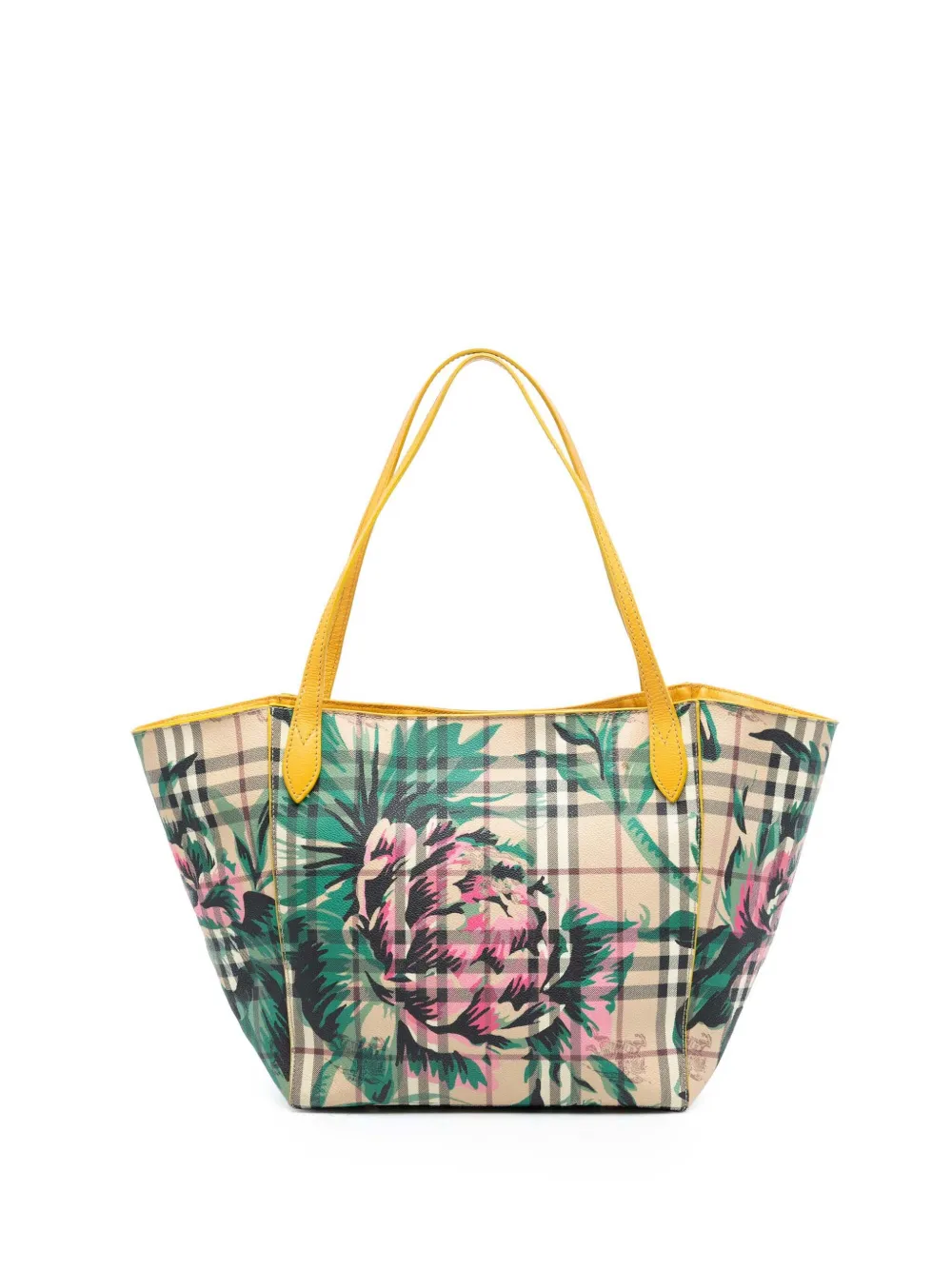 Burberry Pre-Owned Borsa tote piccola con motivo Haymarket Check floreale in tela cerata Canterbury 2000-2017 - Marrone