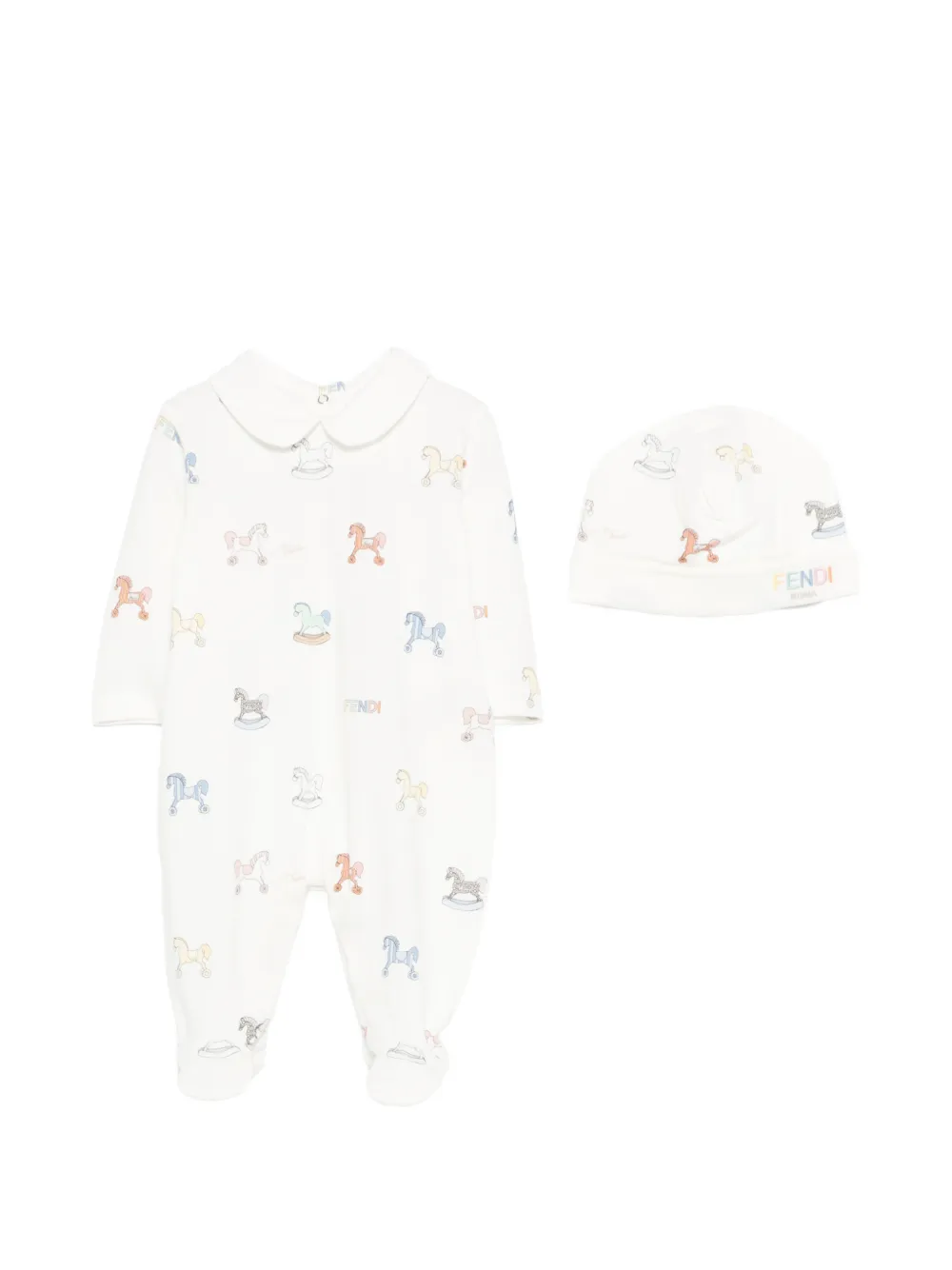 Fendi Kids printed collared babygrow sets (set of three) - Bianco