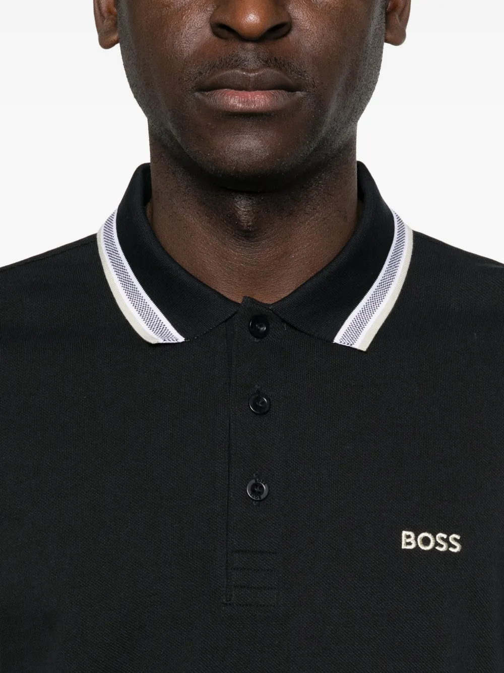 BOSS Poloshirt met gestreepte kraag Zwart