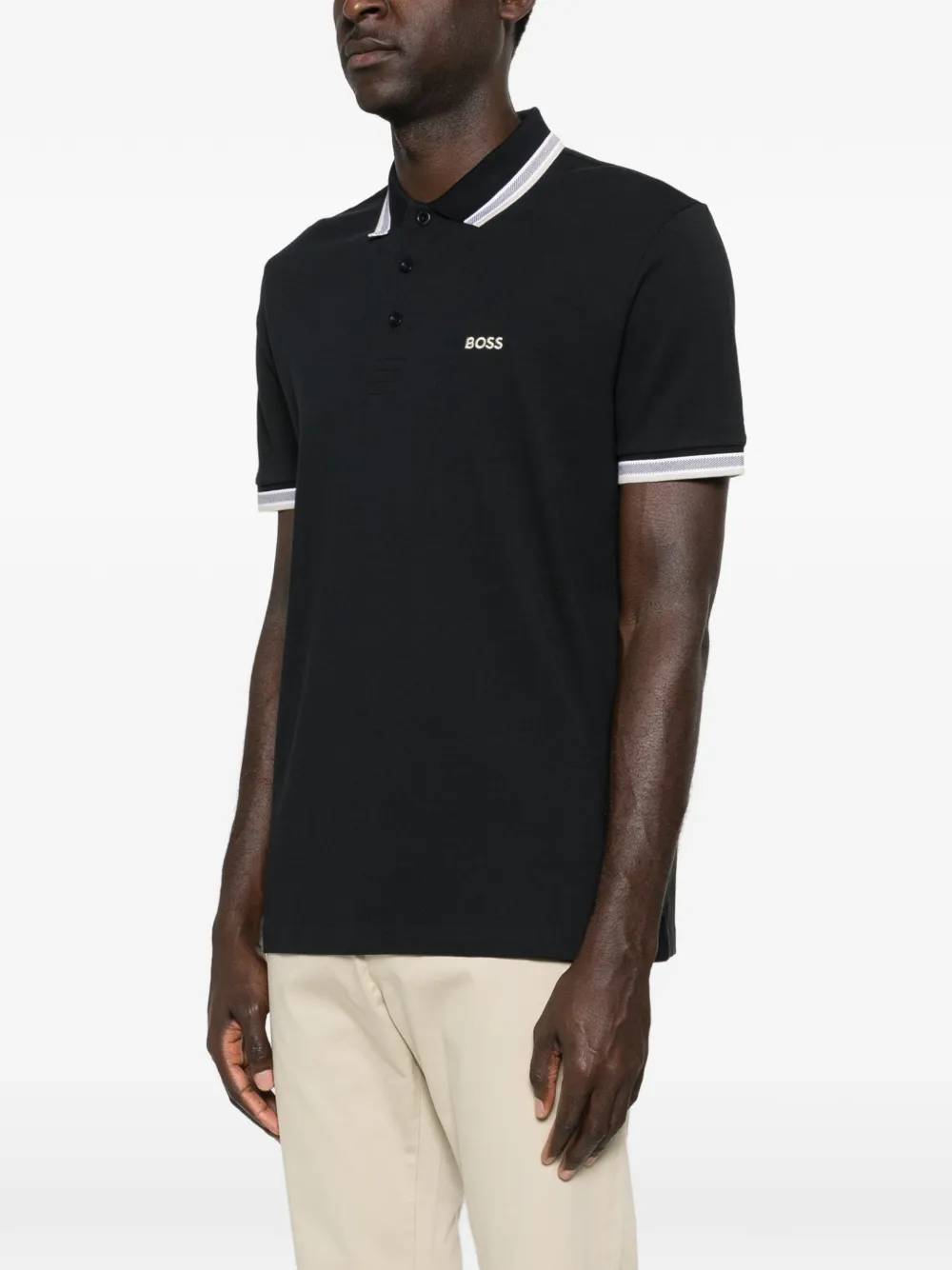 BOSS Poloshirt met gestreepte kraag Zwart