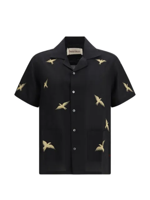 Baziszt bird-embroidered pocket shirt