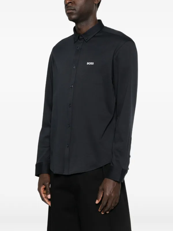 boss black dress shirt Boss Men's Basic Solid Slim Fit Dress Shirt - Black