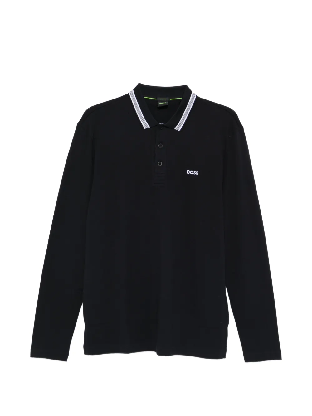 BOSS long-sleeve contrast-trim polo shirt - Blu