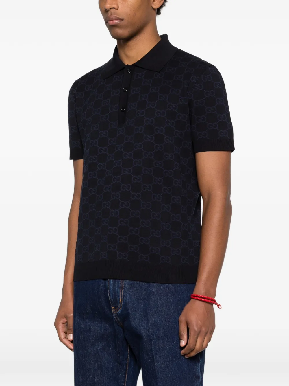  Gucci Gg-patterned Polo Shirt - Blue 