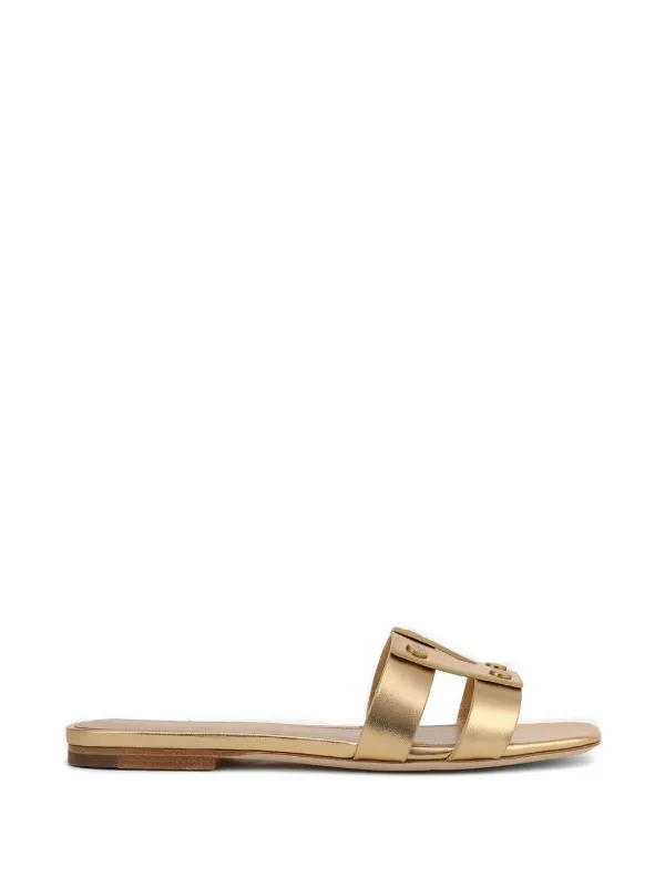 Veronica Beard Strap Logo Sandals in Gold
