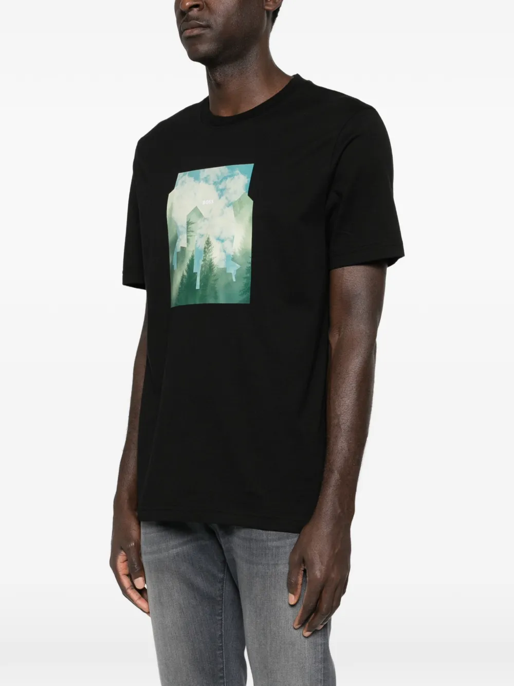 BOSS Katoenen jersey T-shirt met print Zwart