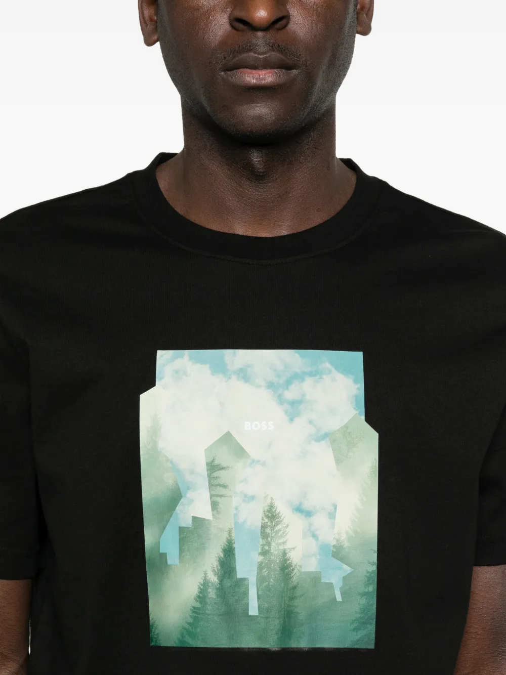 BOSS Katoenen jersey T-shirt met print Zwart