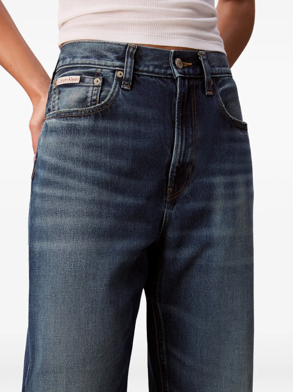 Calvin Klein Jeans met knoopsluiting en vijf zakken Blauw