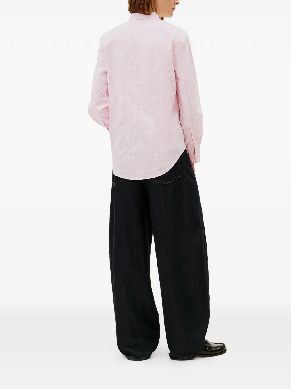 striped-pattern logo-embroidered shirt