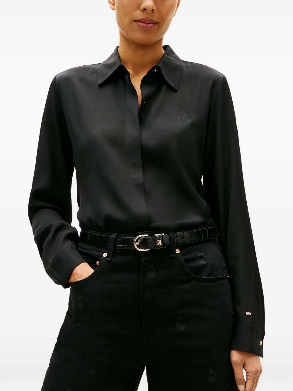  Tommy Hilfiger Collared Long-sleeve Shirt - Black 