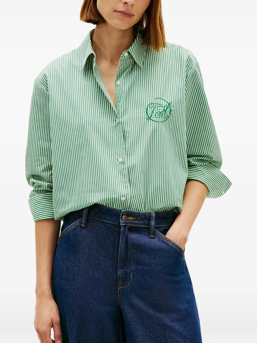  Tommy Hilfiger Striped-print Logo-embroidered Shirt - Green 