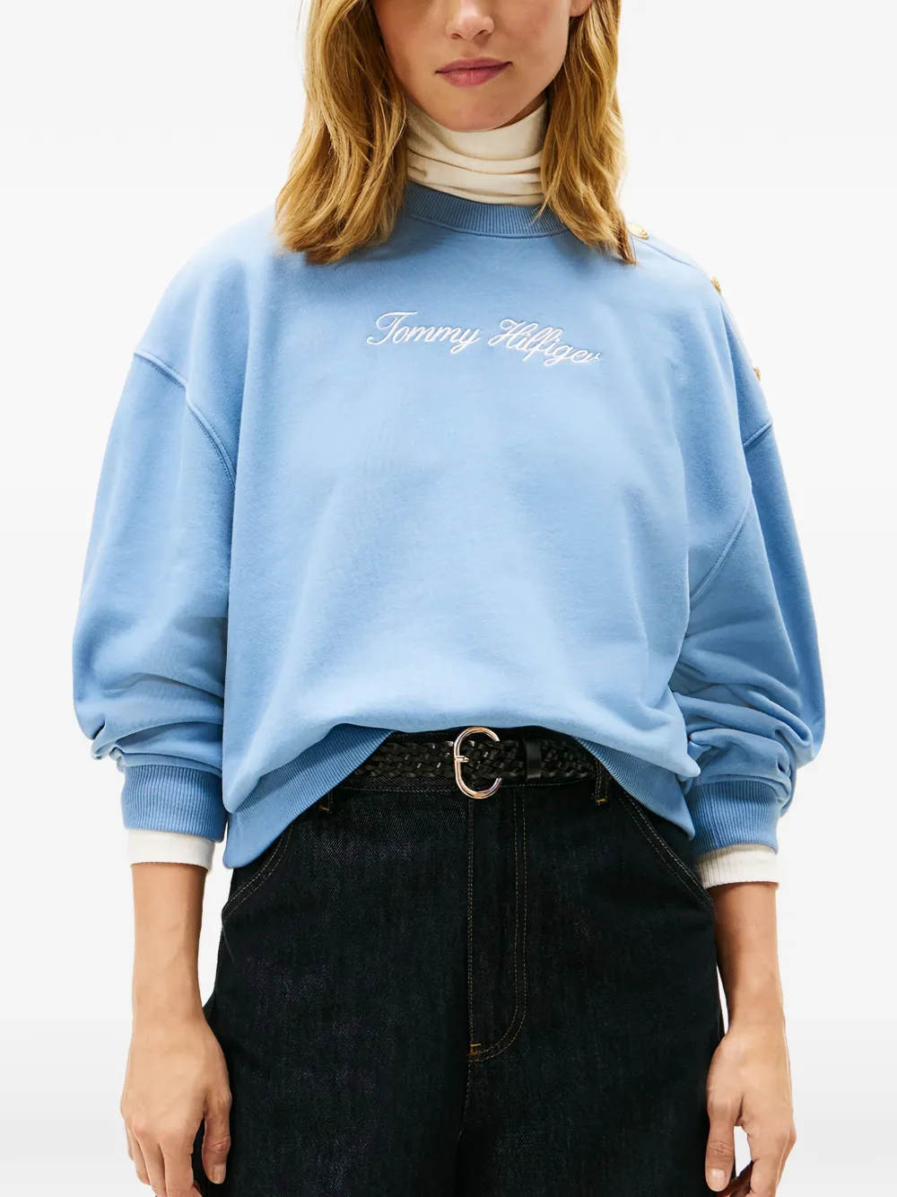 Tommy Hilfiger Sweater met knopen en geborduurd logo Blauw