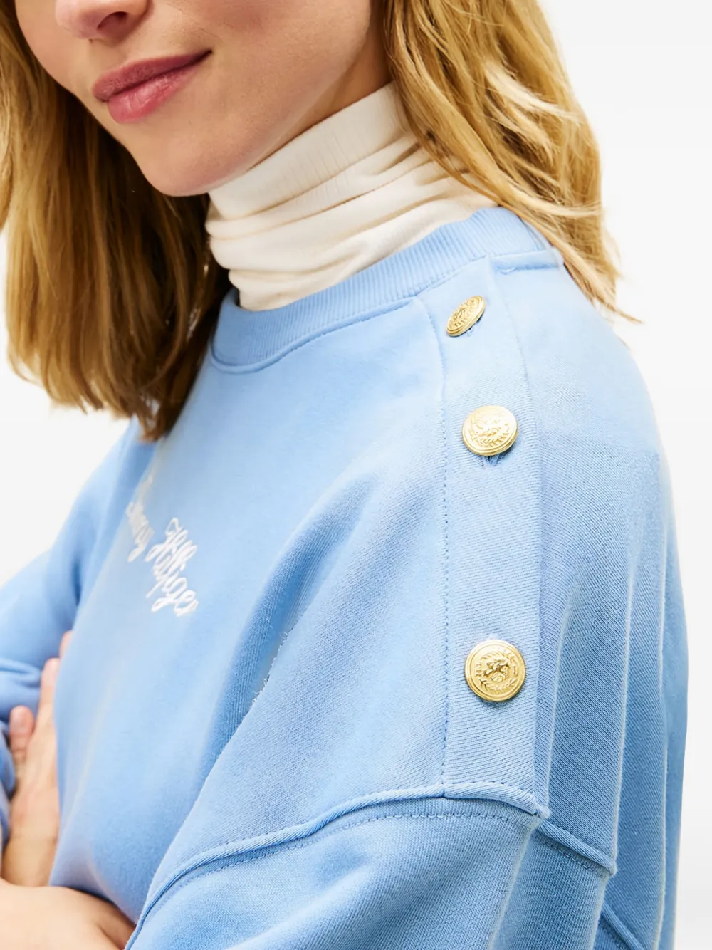 Tommy Hilfiger Sweater met knopen en geborduurd logo Blauw