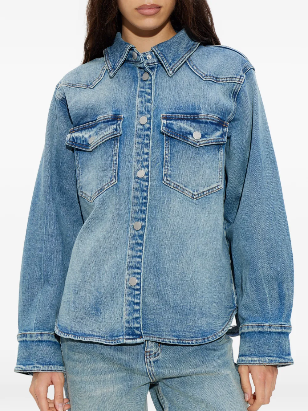 Gestuz Buttoned Pocketed Denim Jacket - Blue 