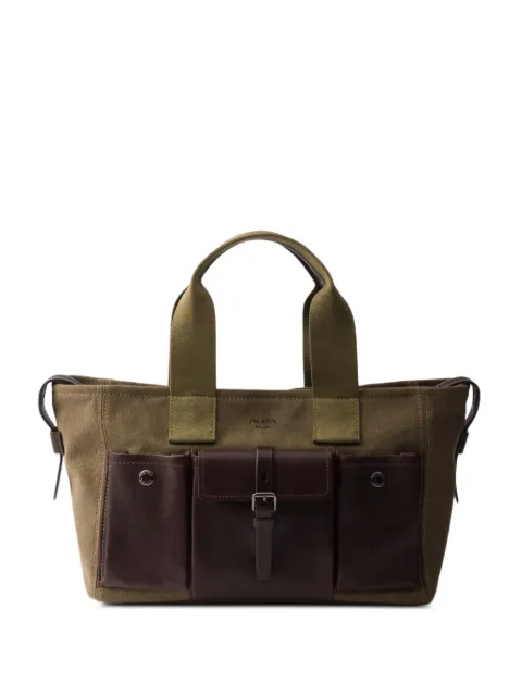 Prada Route large canvas and leather tote bag