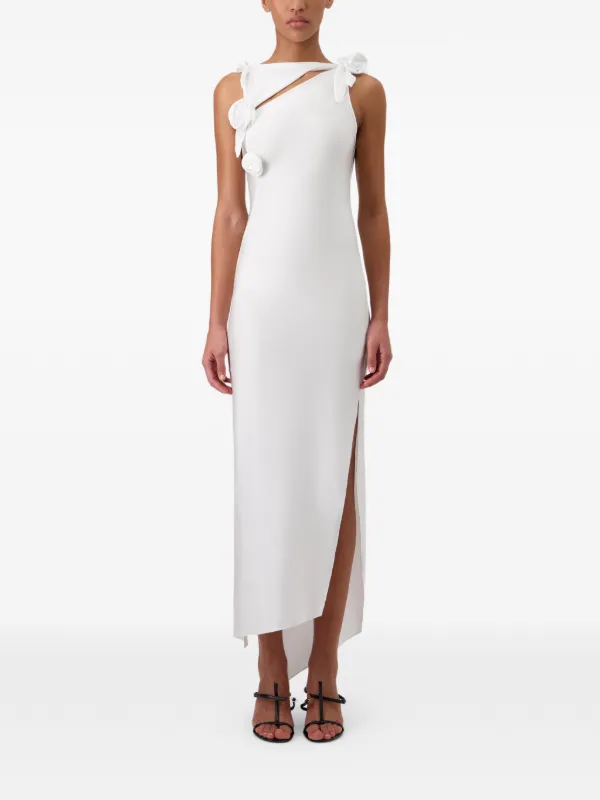 white dress flowing Blossom Whisper Halter Tulle Dress