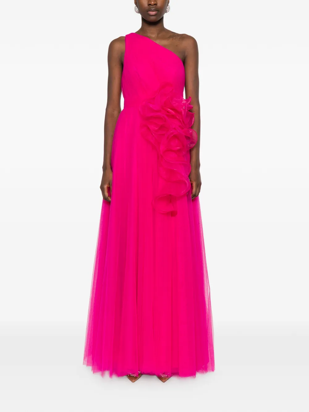 Marfil Barcelona one-shoulder tulle gown - Rosa