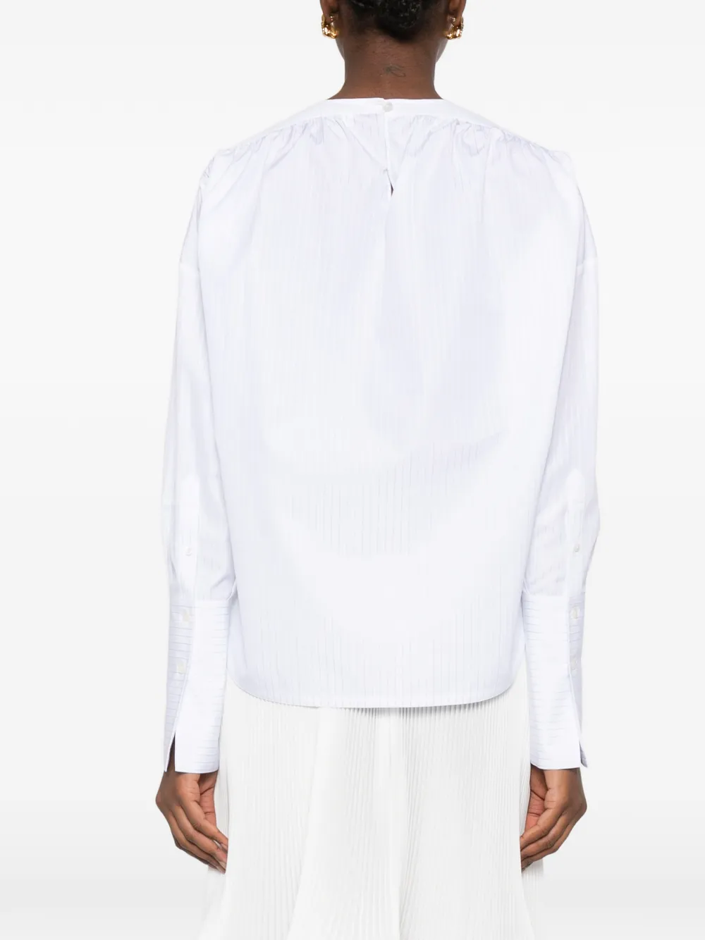 Stripped-Pattern Long-Sleeve Blouse