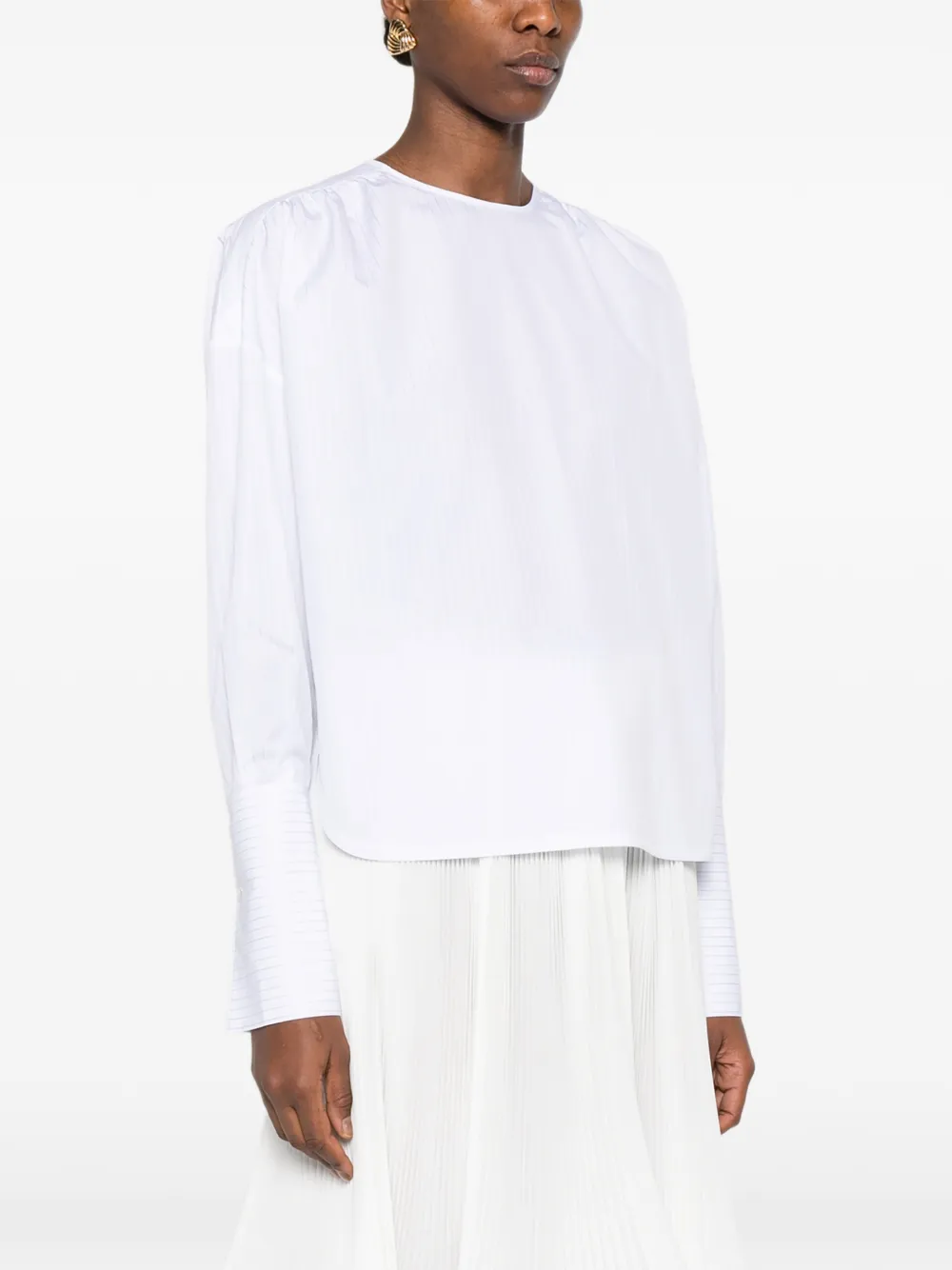 Stripped-Pattern Long-Sleeve Blouse