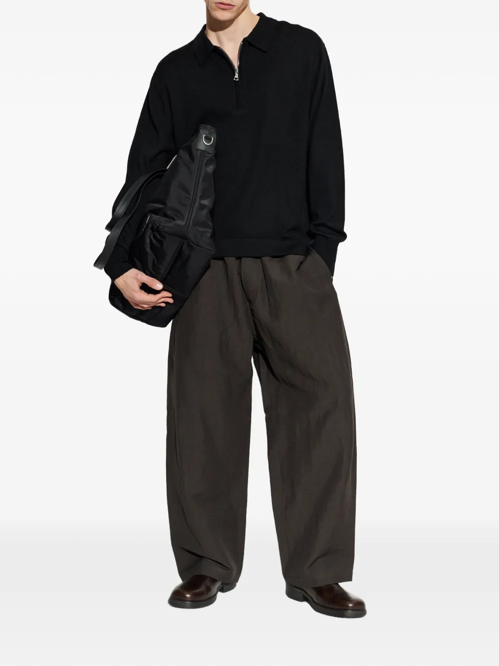 Officine Generale Wollen poloshirt met rits Zwart