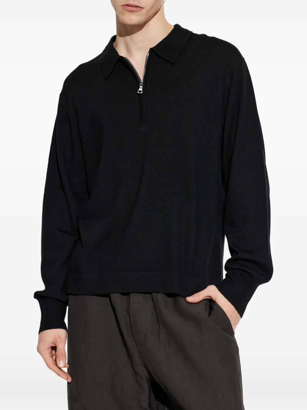 Officine Generale Wollen poloshirt met rits Zwart