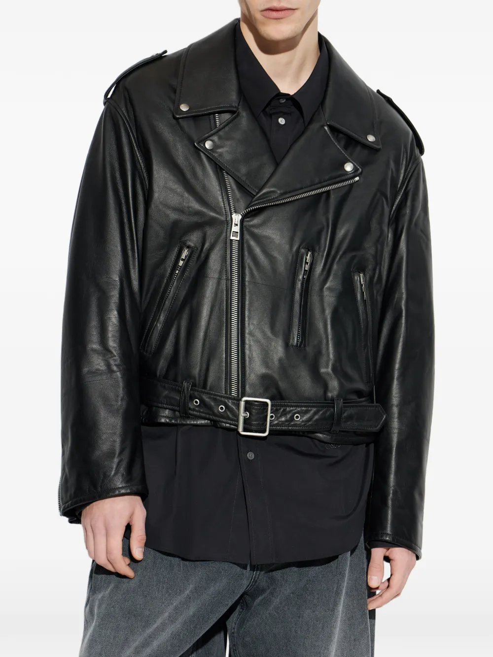  Loewe Belted Leather Jacket - Black 