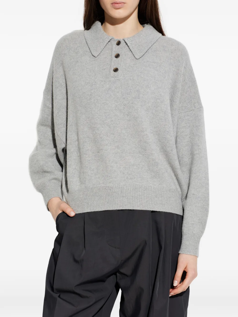  Lisa Yang Etta Button Collared Knitted Top - Grey 