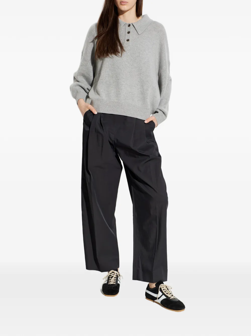  Lisa Yang Etta Button Collared Knitted Top - Grey 