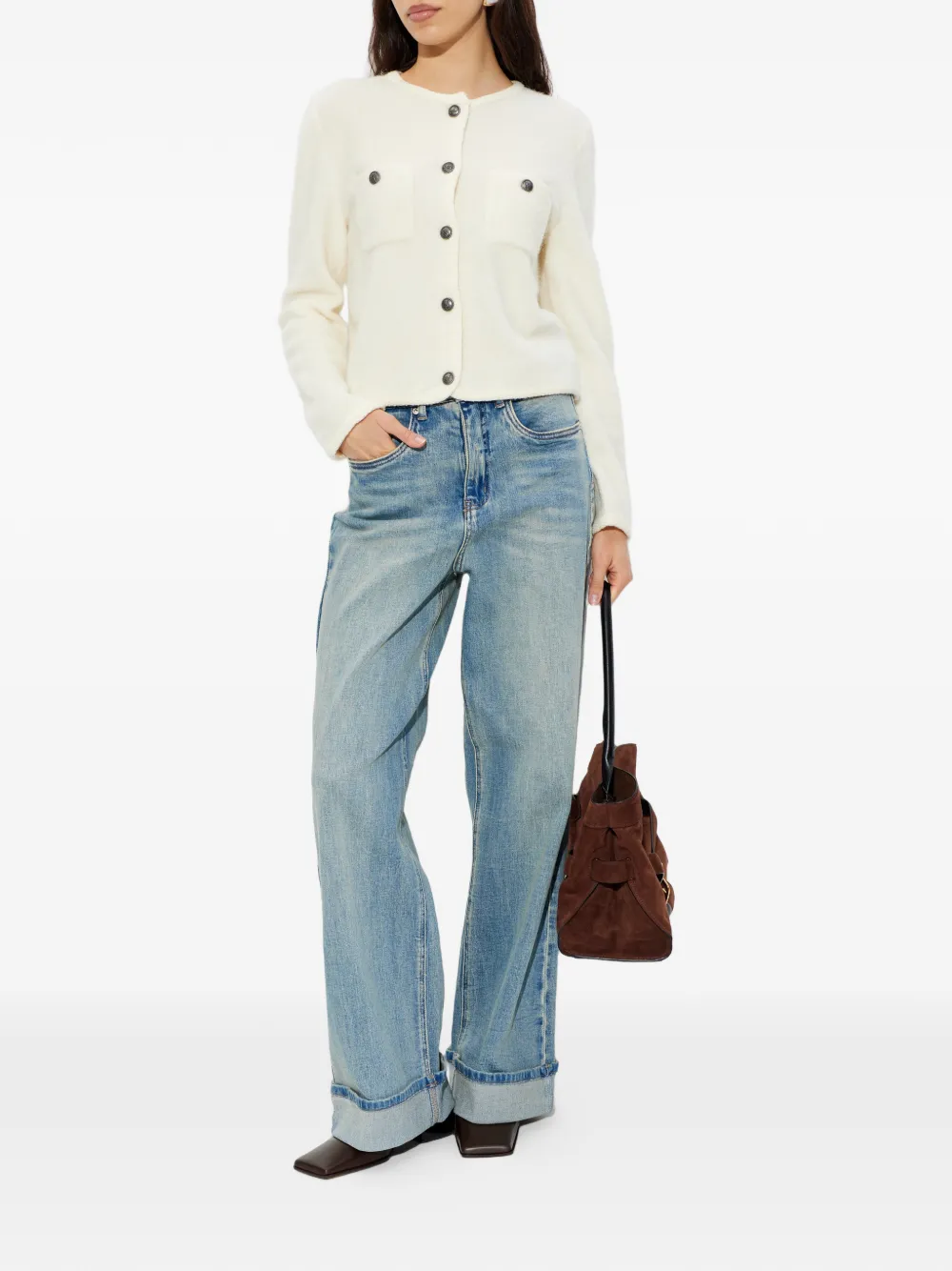  Gestuz Buttoned Chest-pocket Cardigan - Neutrals 